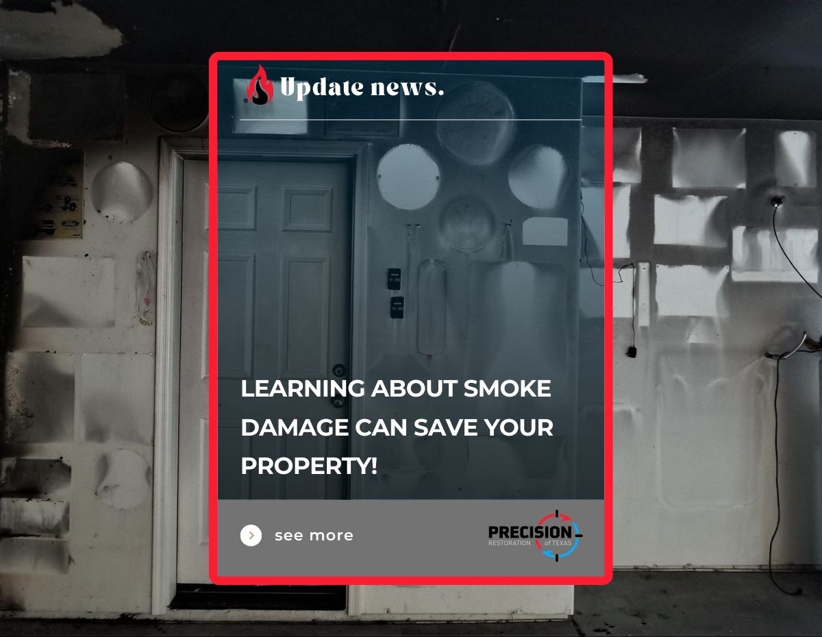 Wall showing visible smoke after a house fire with white outlines from soot damage