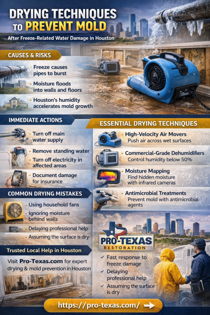 Drying Techniques to Prevent Mold After Freeze-Related Water Damage in Houston