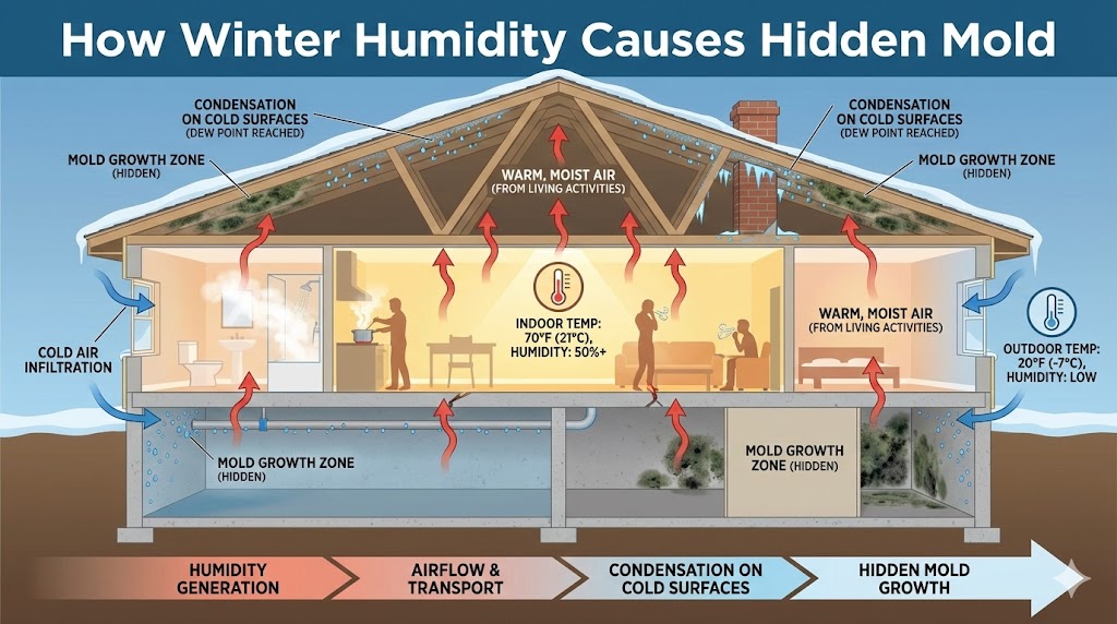 How Houston's Winter Humidity & Condensation Cause Hidden Mold in Attics & Basements