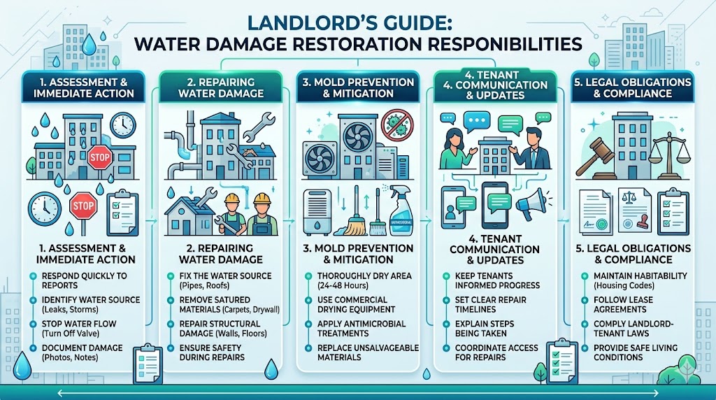 Understand landlord responsibilities for water damage restoration in Houston multi-family units and tenant rights.
