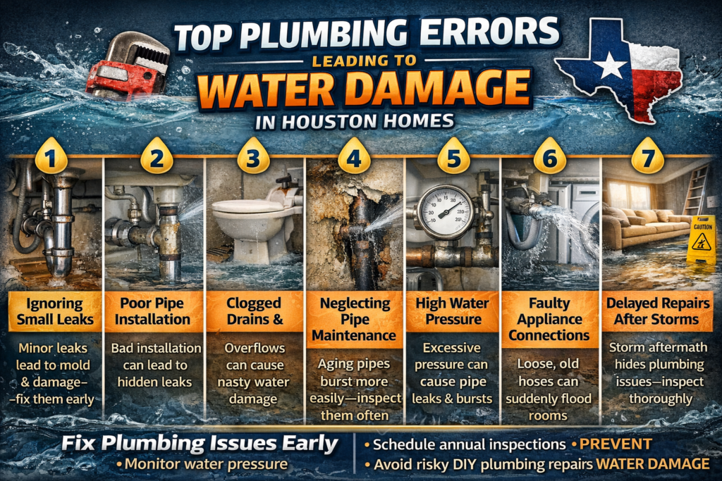 Top Plumbing Errors Leading to Water Damage in Houston Residential Properties
